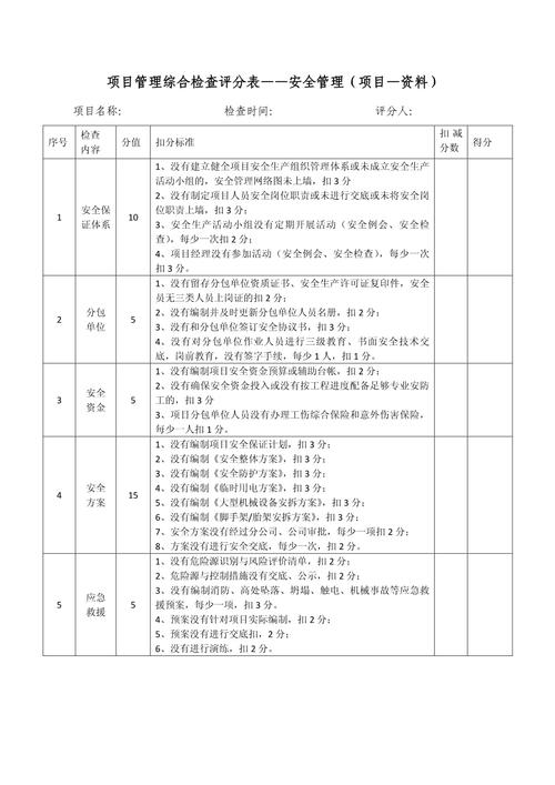 安全检查评分汇总表范文